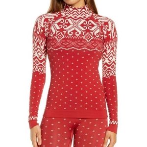 SWEATY BETTY Betty Base Layer Top NWT Cardinal Red Cream Fairisle Extra Small